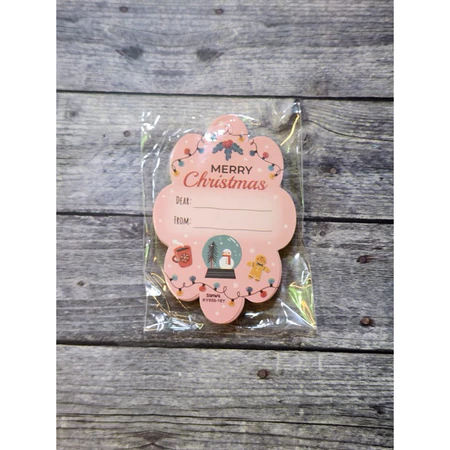 

25 pcs hangtag merry christmas tanpa tali warna bola kaca pink label gantung natal ukuran 9x6 cm