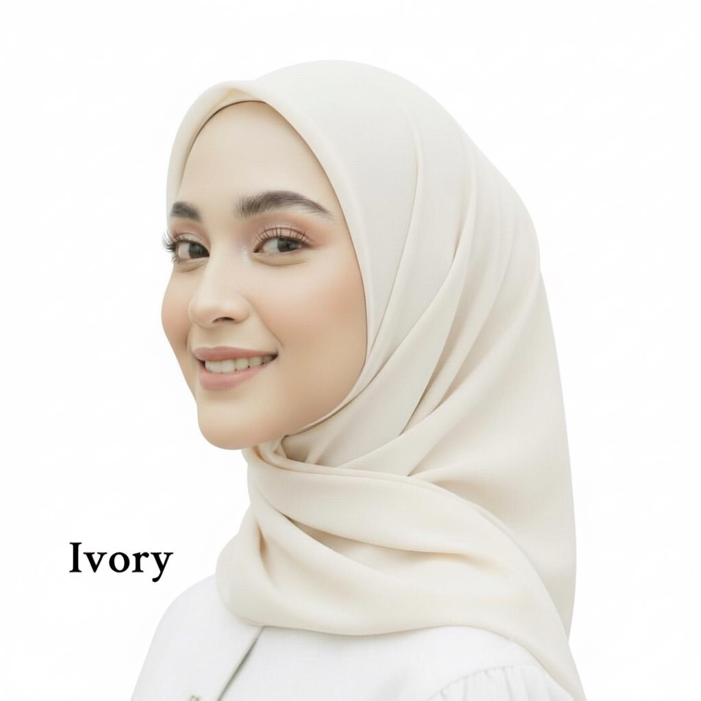 Jilbab Segi Empat Polos Warna Ivory - Bahan Voal Premium - Cocok Untuk Kuliah , Kantor dan Sekolah