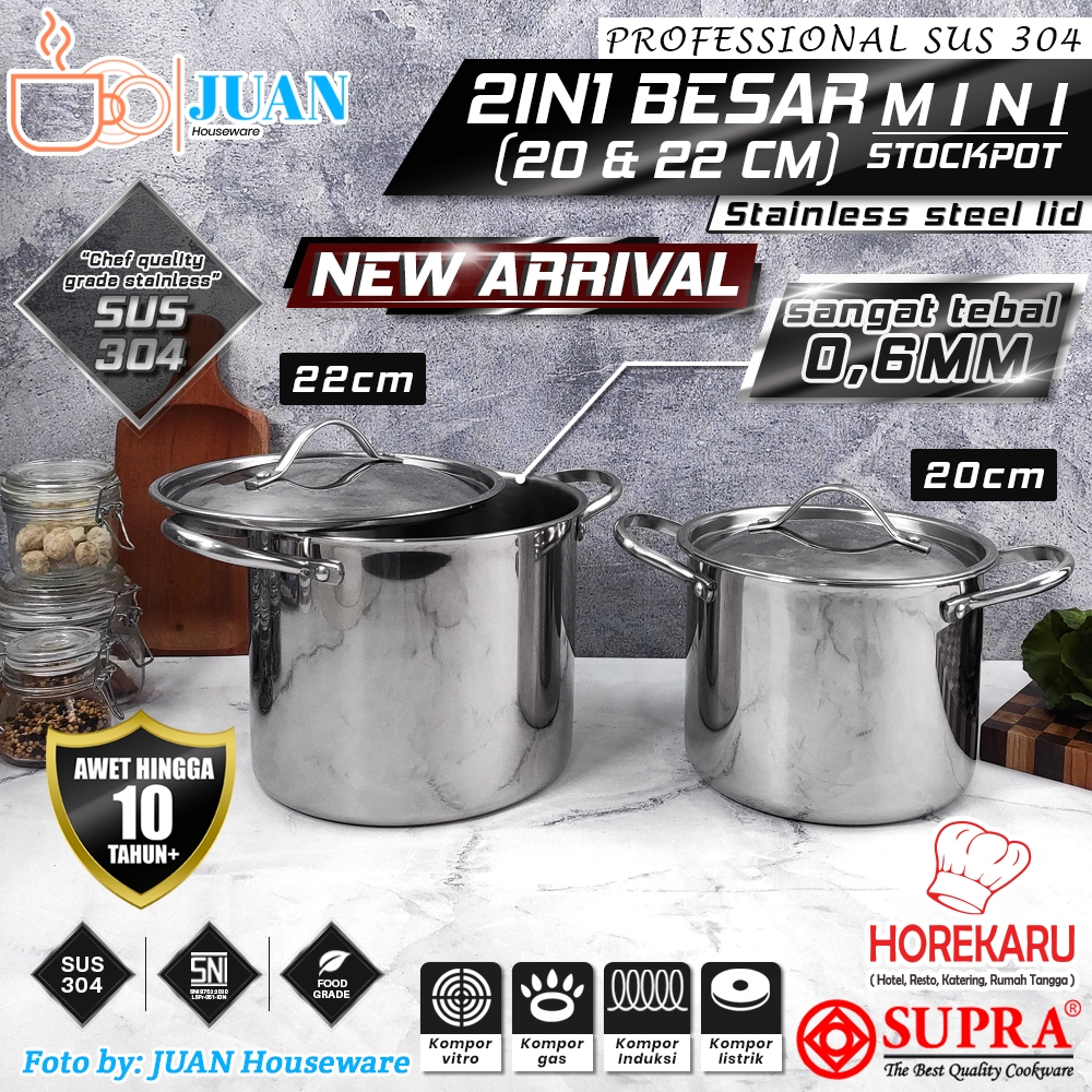 Supra Panci Soup Set Stainless Steel 2 in 1 Mini Stock Pot With Lid Professional SUS 304 / Soup Pot 