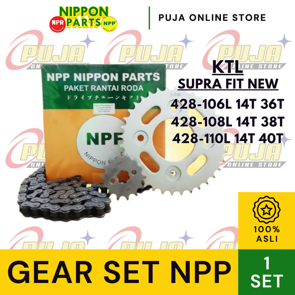 Ger Gear Gir Set Paket Supra Fit New Supra X 125 KTL 428 - 106L 14T 36T, 428 - 108L 14T 38T, 428 - 1