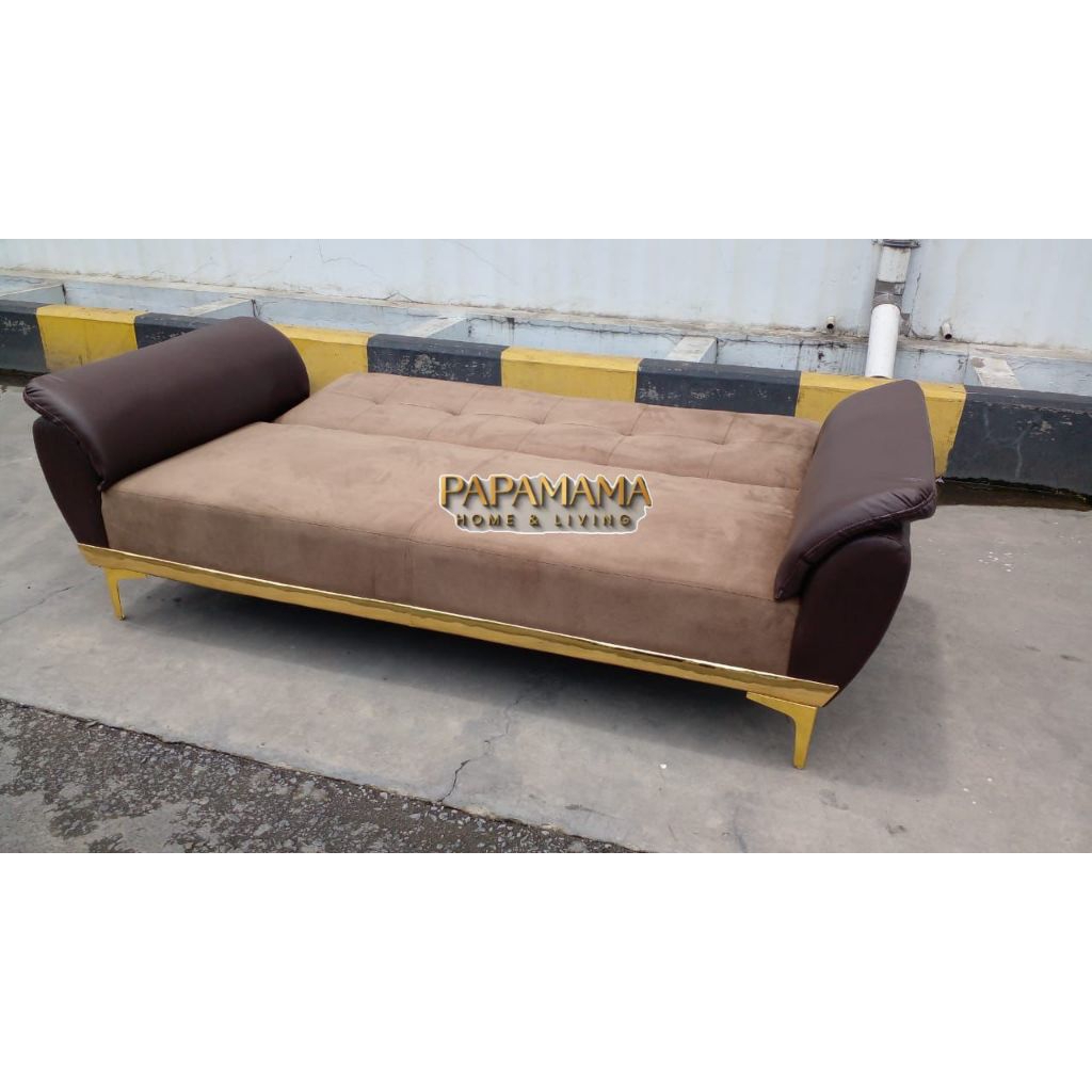 Sofa Bed Ruby Beludru Kaki Gold - Sofa Bed 3 Seater - Sofa Ruang Tamu Minimalis