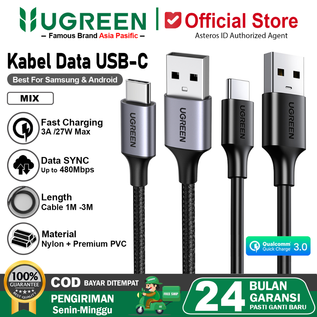 UGREEN Kabel Data USB Type C Fast Charging 3A Max For Samsung Oppo Vivo Redmi Realme Infinix Etc