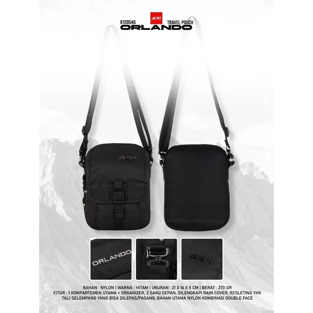 Travel Pouch Arei Orlando / Tas Selempang Orlando Arei Outdoorgear Tas Pria Wanita Kasual Hitam