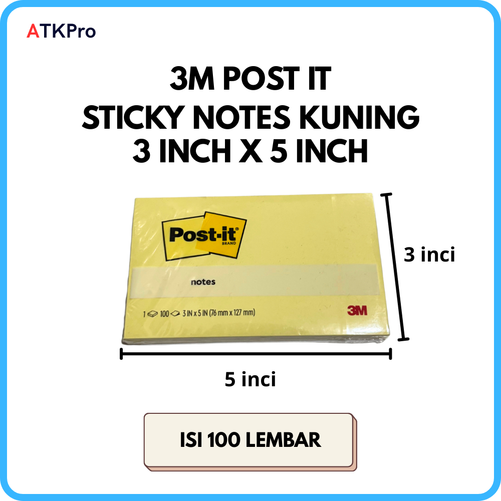 

3M POST IT 655 Sticky Notes Yellow 3 x 5 inch Kertas Memo Kuning 3 inci x 5 inci Isi 100 Lembar