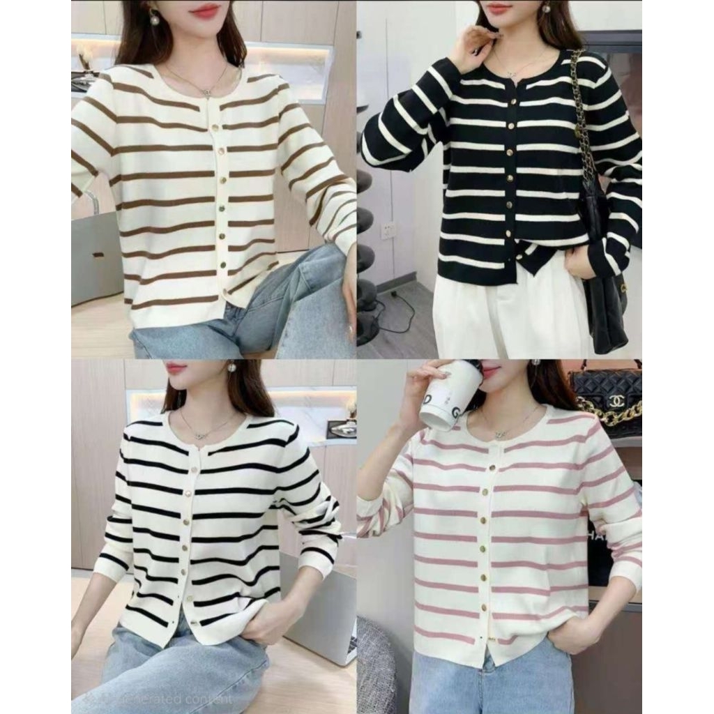 Cardigan Rajut Wanita Import Motif Garis