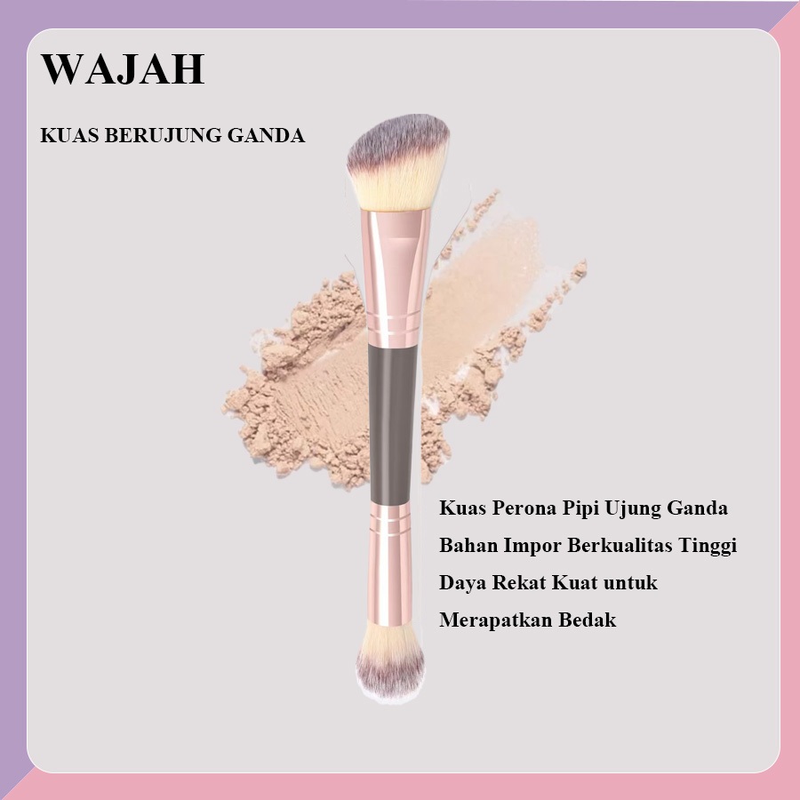 1 Kuas Makeup Coklat Dua Ujung untuk Blush On – Dilengkapi Kuas Blush On dan Kuas Blending