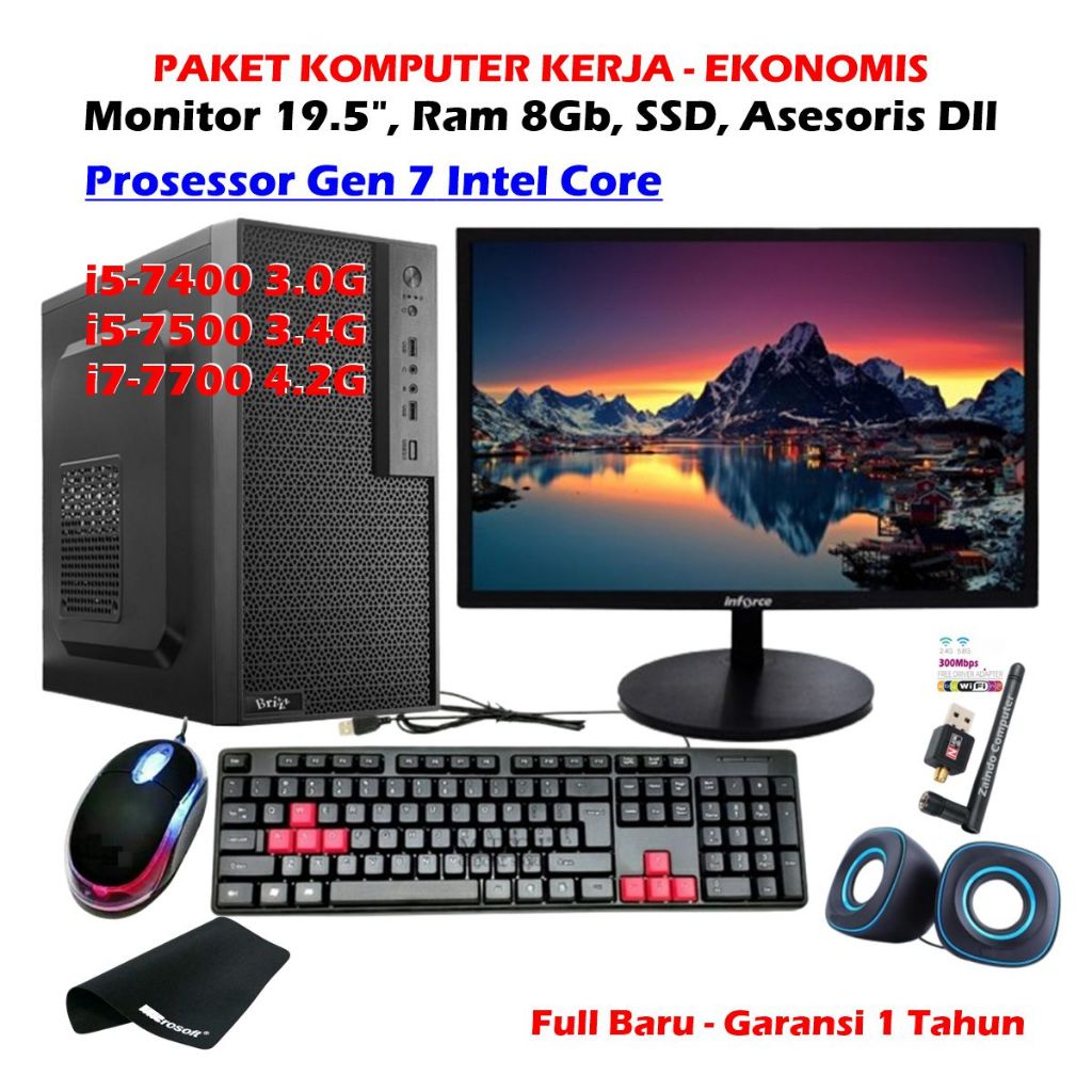 PAKET KOMPUTER KANTOR EKONOMIS CORE I5-7400 GEN 7 / CORE I5-7500 GEN 7 / CORE I7-6700 GEN 7 - RAM 8G