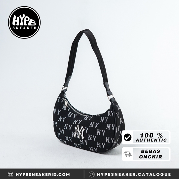 Tas MLB NY SILVER MONOGRAM BLACK SS24 HOBO BAG 100% ORIGINAL