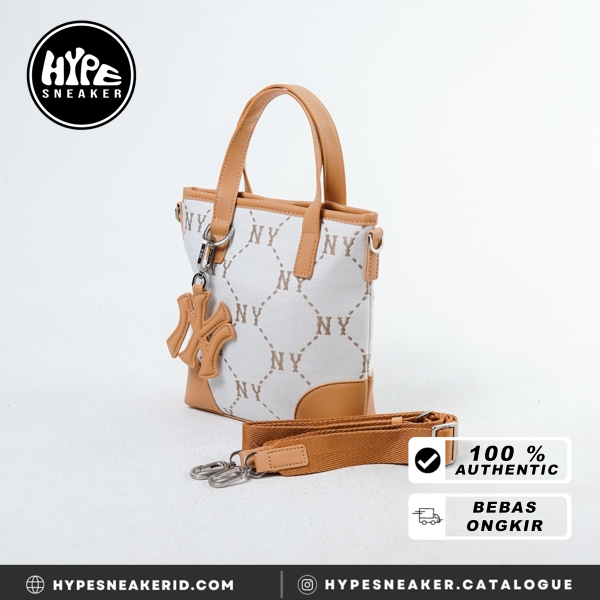 Tas MLB NY MONOGRAM CAMEL CREAM SS24 MINI TOTE BAG 100% ORIGINAL