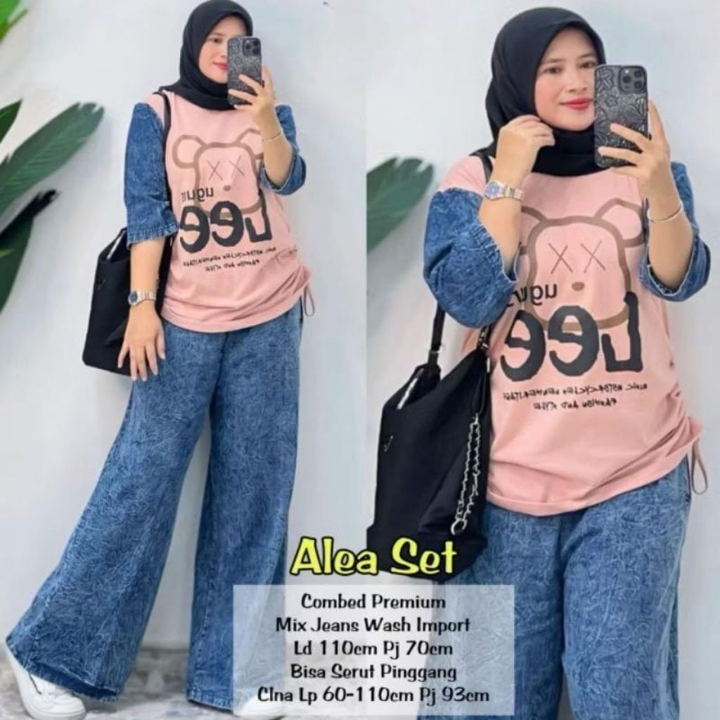 setelan celana jeans cutbray kulot combed 24s dewasa terbaru