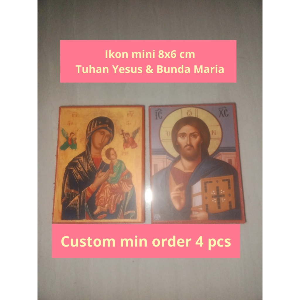 8x6cm Ikon mini Kristen Katolik Orthodox - Tuhan Yesus & Bunda Maria