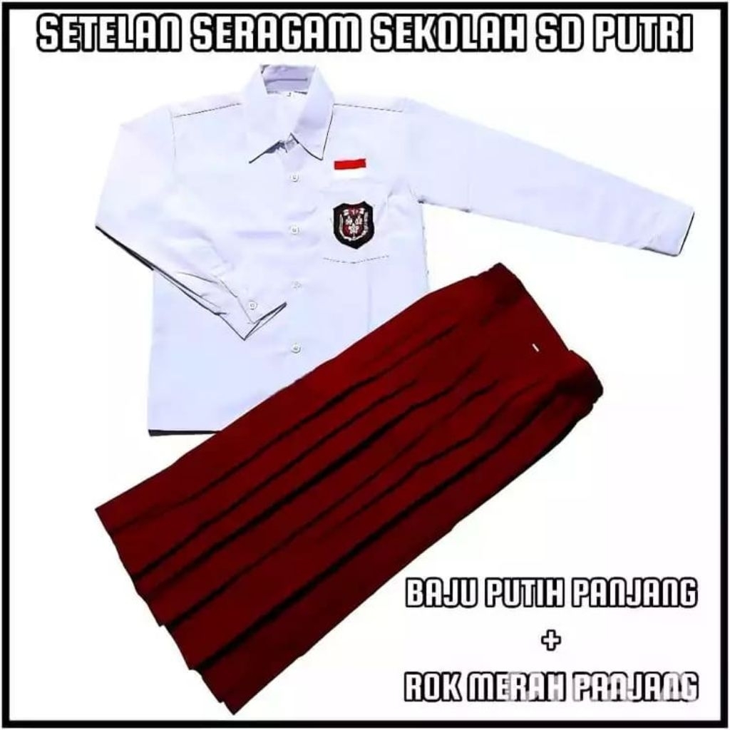 SERAGAM SEKOLAH ANAK SD PEREMPUAN PANJANG UNTUK KELAS 1-6 BONUS TOPI DASI DAN GESPER