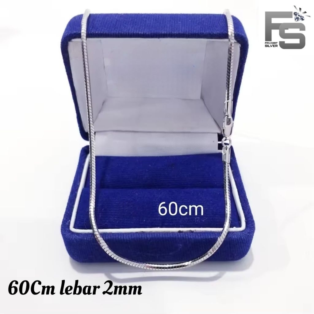 Kalung Perak Asli Pria Wanita Silver 925 Lapis Emas Putih Model Cassandra Bulat 50 & 60Cm - Perhiasa