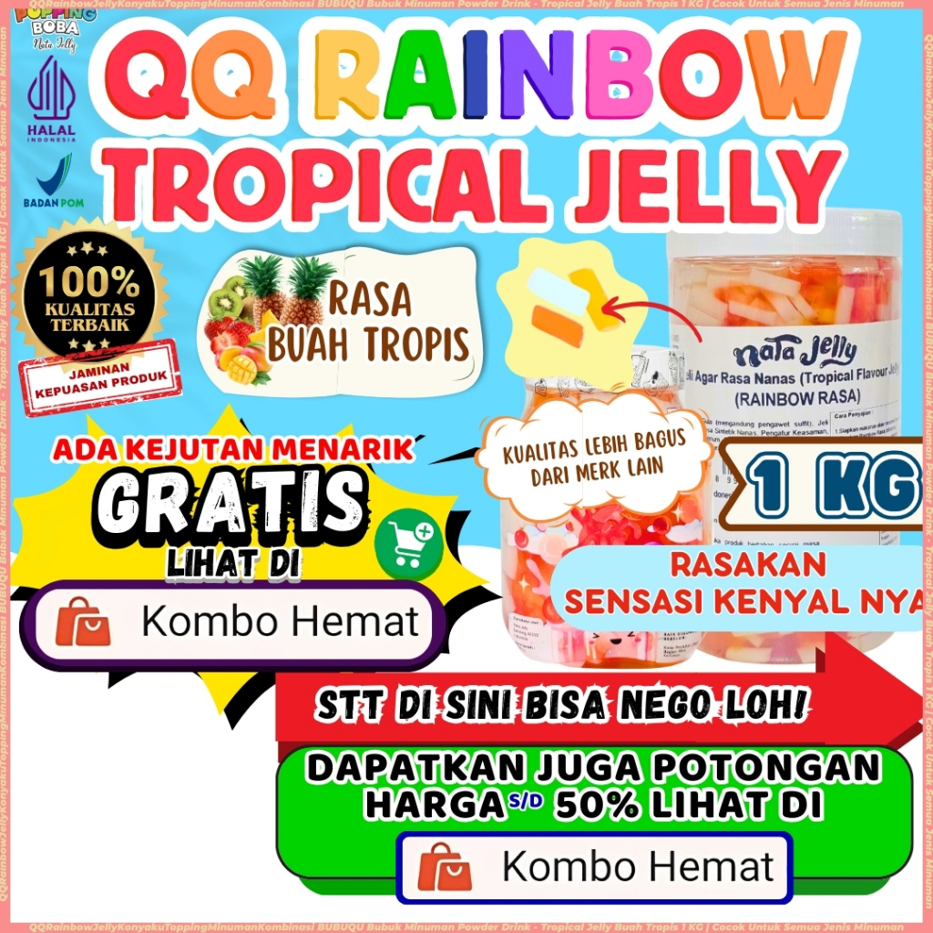 

QQRainbowJellyKonyakuToppingMinumanKombinasi BUBUQU Bubuk Minuman Powder Drink - Tropical Jelly Buah Tropis 1 KG | Cocok Untuk Semua Jenis Minuman