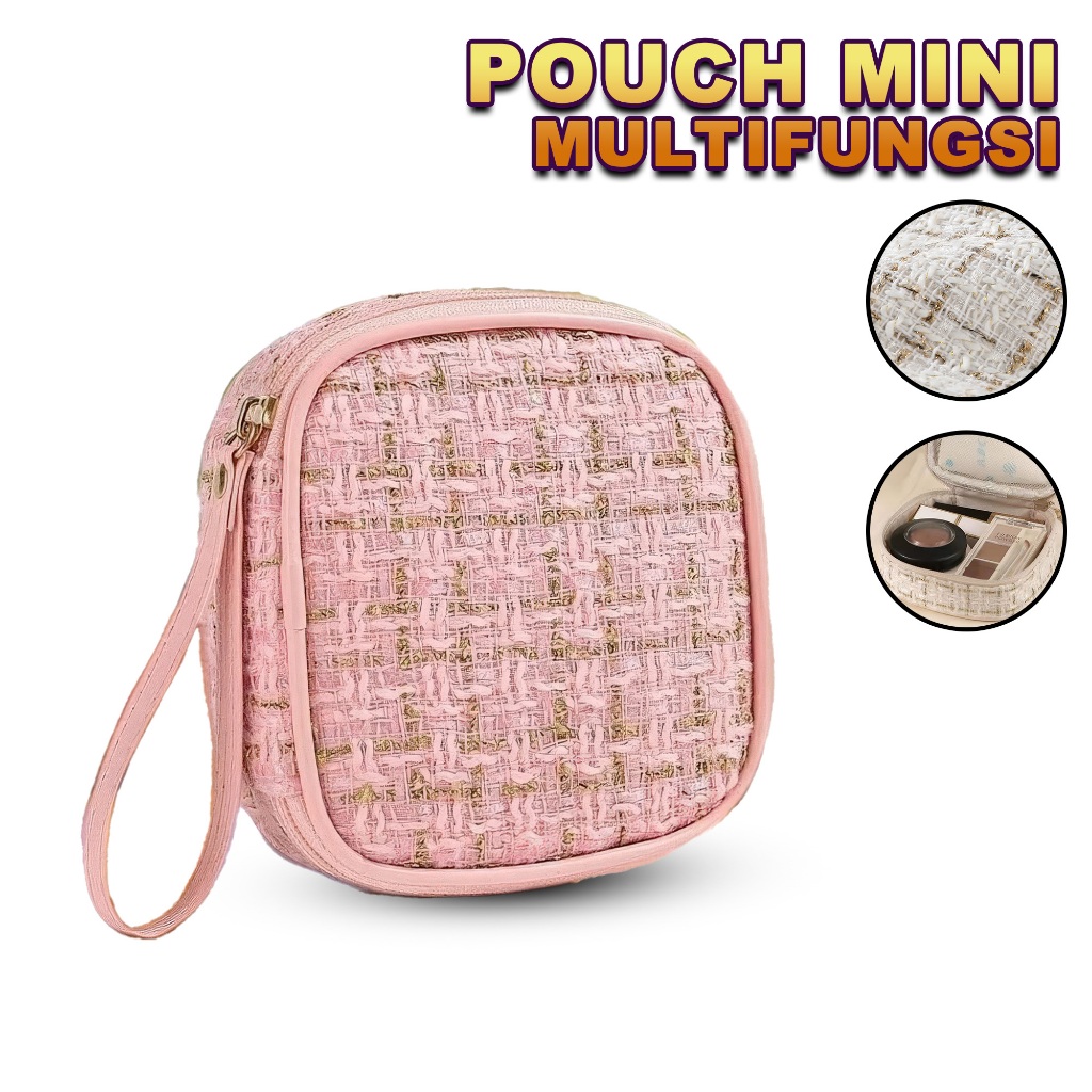 Tas Mini Kosmetik Wanita Motif Rajut Tas Mini Pouch Travel Bag Makeup Pouch Multifungsi BK6033