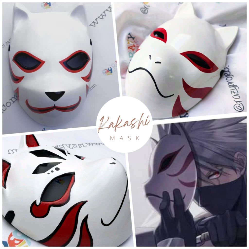Anbu Kakashi Hatake Naruto Kitsune Fox Rubah Mask Topeng Kayu Cosplay Anime Jepang