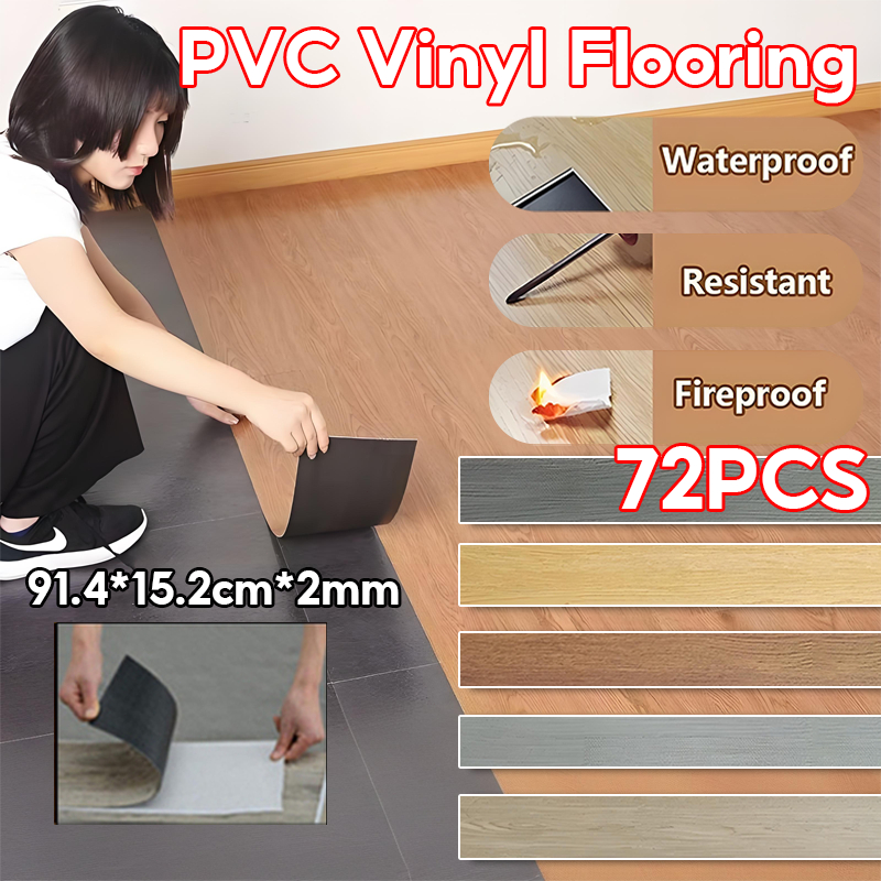 ECOSEN 1-BOX (72 Pcs) Floor Vinyl Lantai Stiker Lantai kayu parquet Dengan Lem Sticker Vinyl Lantai