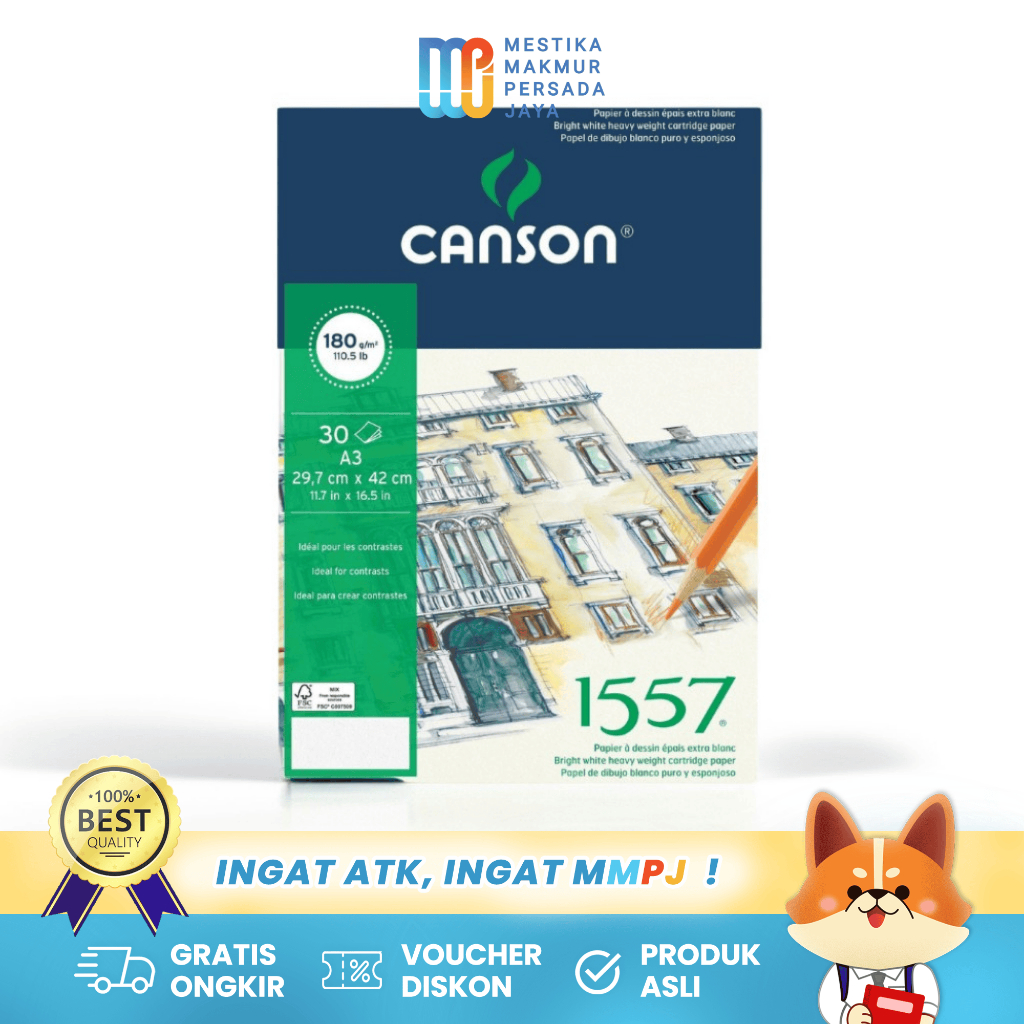 

CANSON 1557 JA Drawing Pad Sketch Book A3 180gsm – 30 Sheets Kertas Gambar Sketsa 204127415