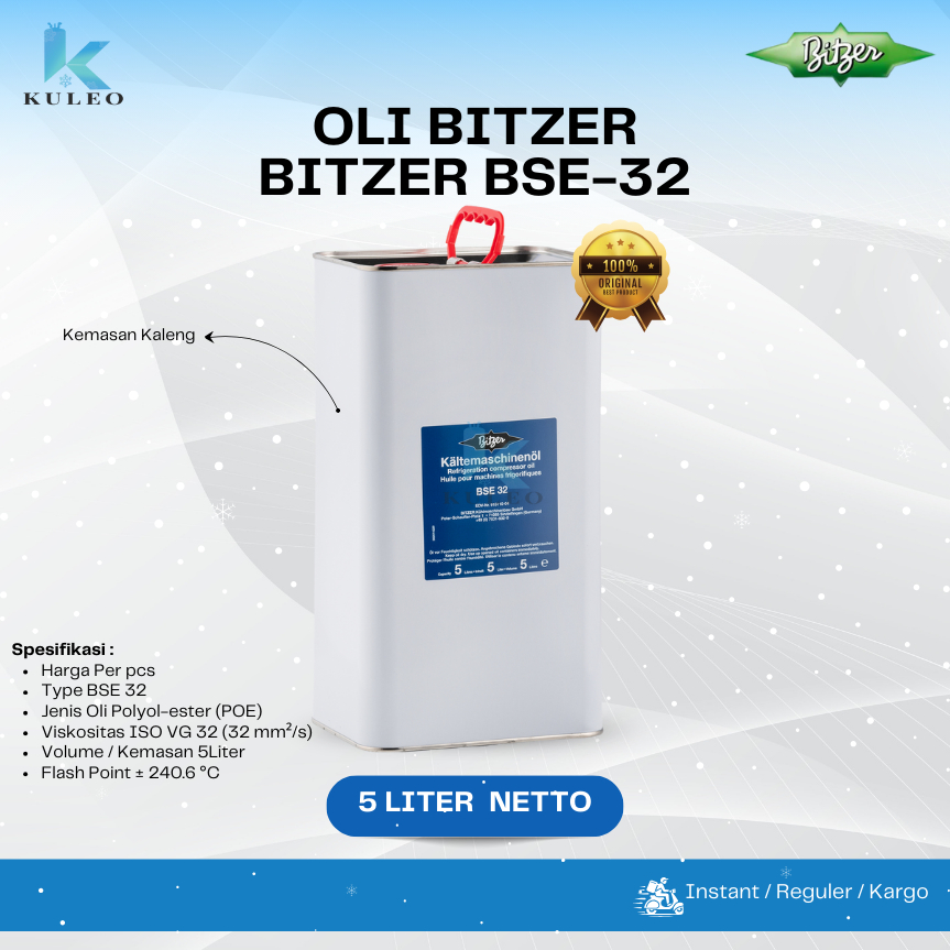 Oli Kompresor Bitzer BSE 32 POE Oil 5 Liter Original - Oli Bitzer BSE 32 Synthetic POE - Bitzer BSE 