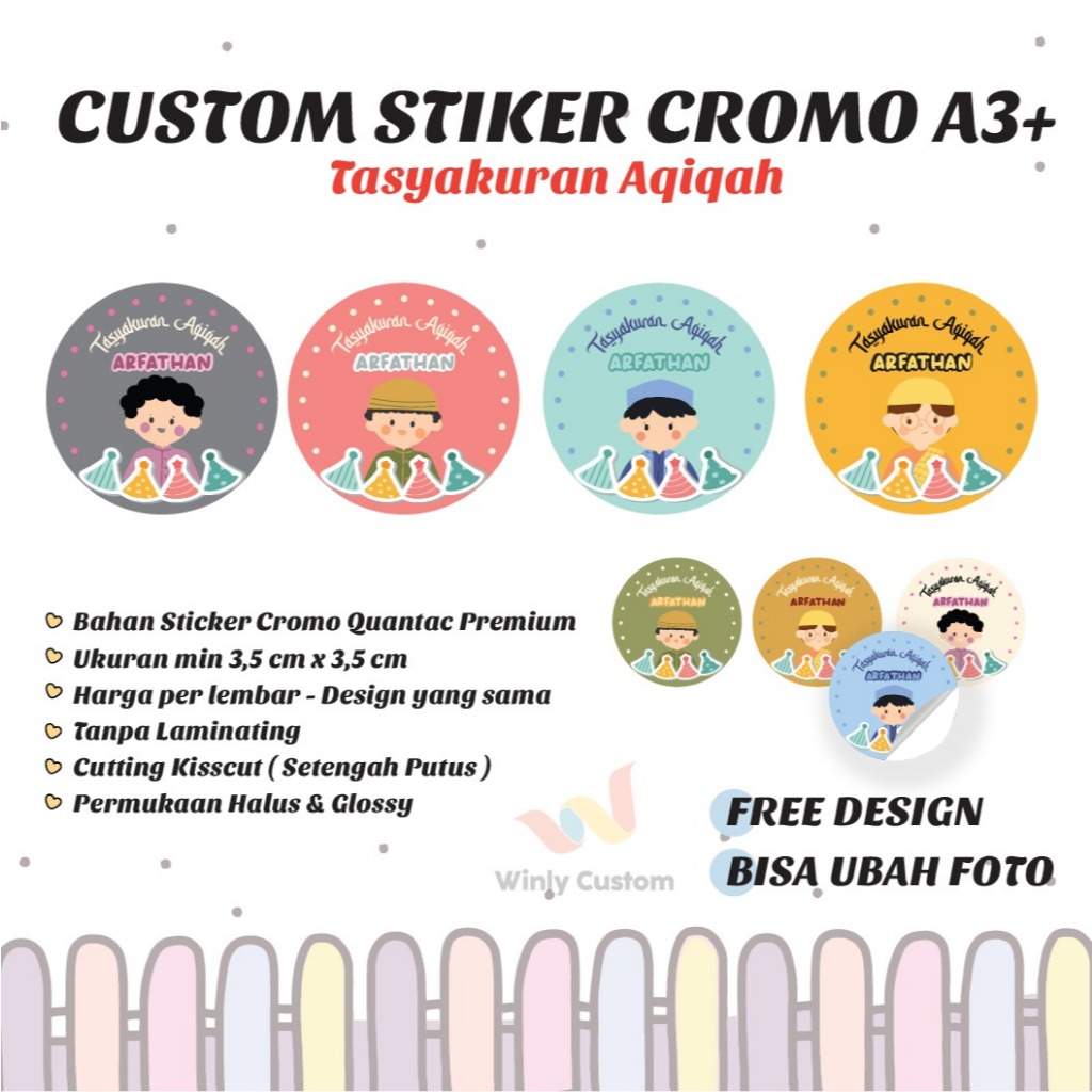 Cetak Stiker Aqiqah Edition Cromo Logo Label Makanan Custom Chromo A3+ | Print Sticker Makanan