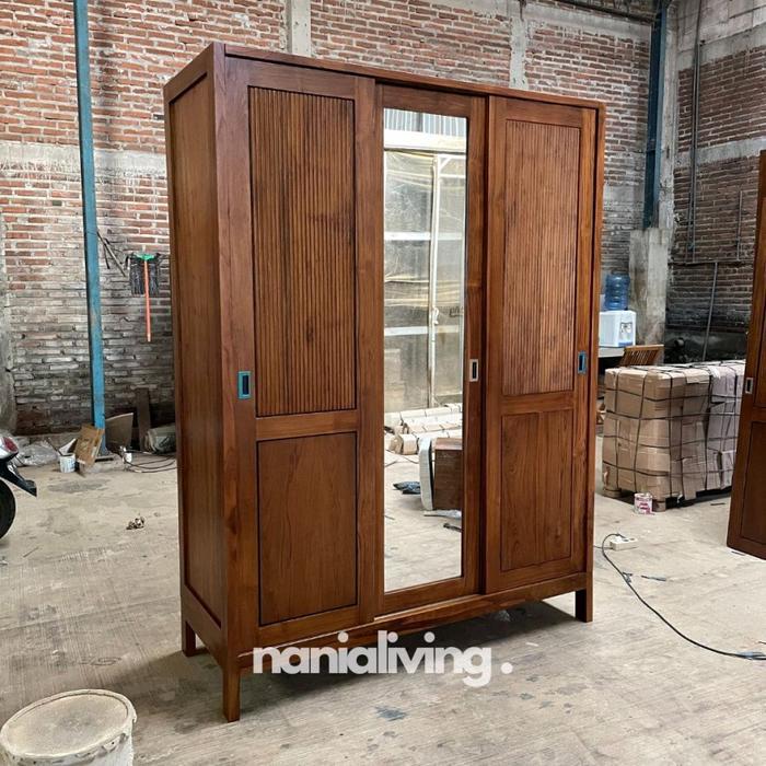 lemari pakaian sliding 3 pintu lemari sliding kayu jati