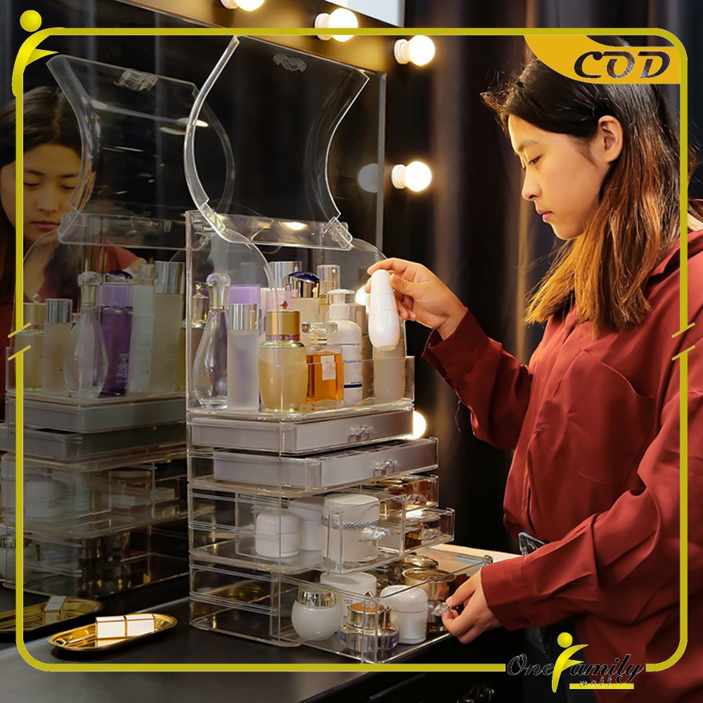 My_Genz One-K132 Rak Kosmetik Dengan Laci Anti Debu Tempat Make Up Skincare Rak Akrilik Multifungsi