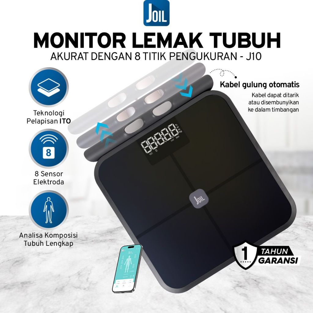 Joil Timbangan Badan Digital Smart Body Scale 8 Sensor Akurat via Smartphone - J10