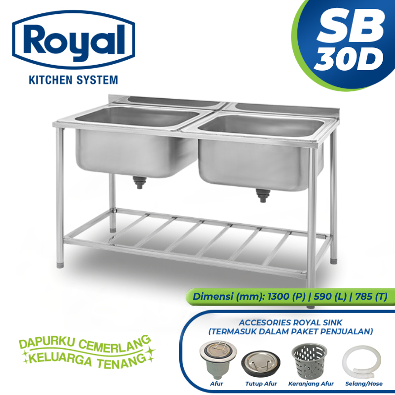 Meja Bak Cuci Piring Royal Kitchen SB 30 D Restoran 2 Lubang Dalam 30cm Royal Kitchen Sink Jumbo Roy