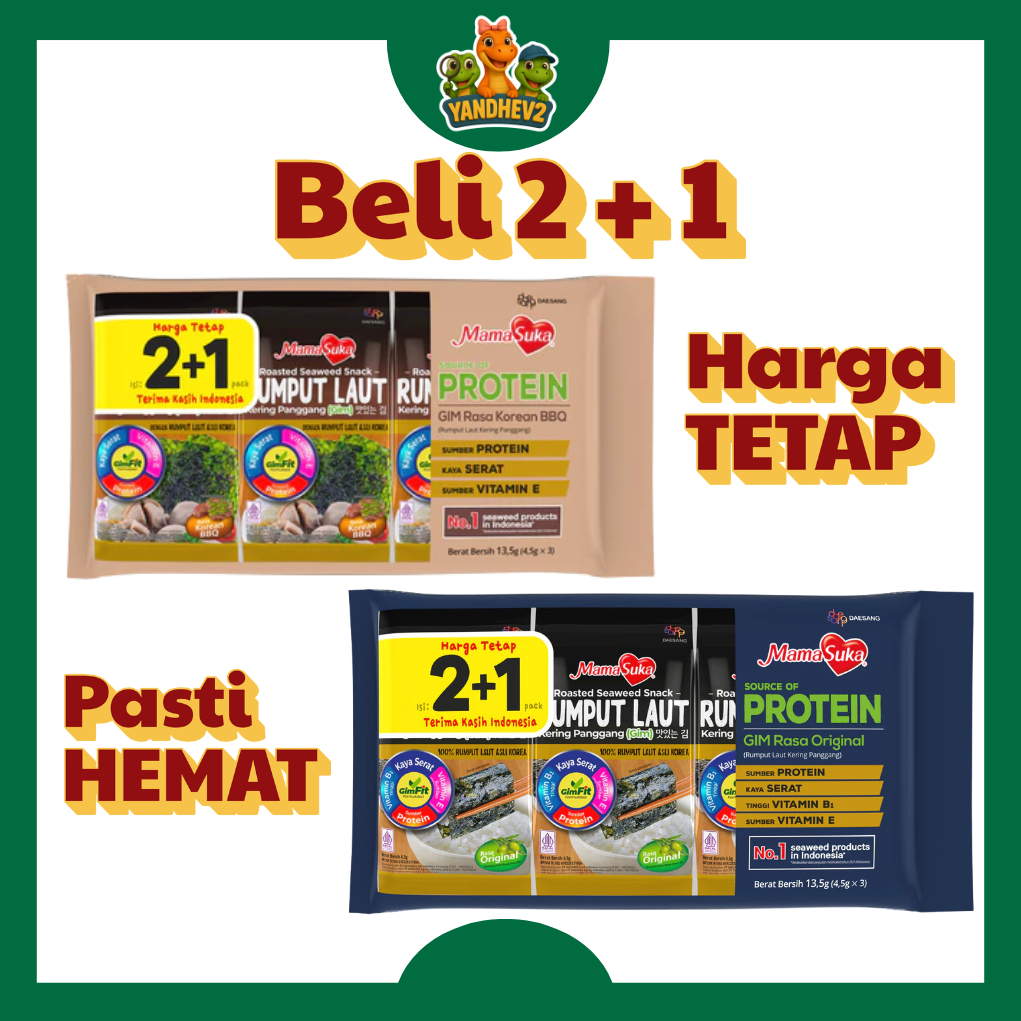 

MamaSuka - Rumput Laut Panggang Original - BBQ- SPICY Beli 2 ISI 3 HARGA TETAP SUPER HEMAT @4,5 gr