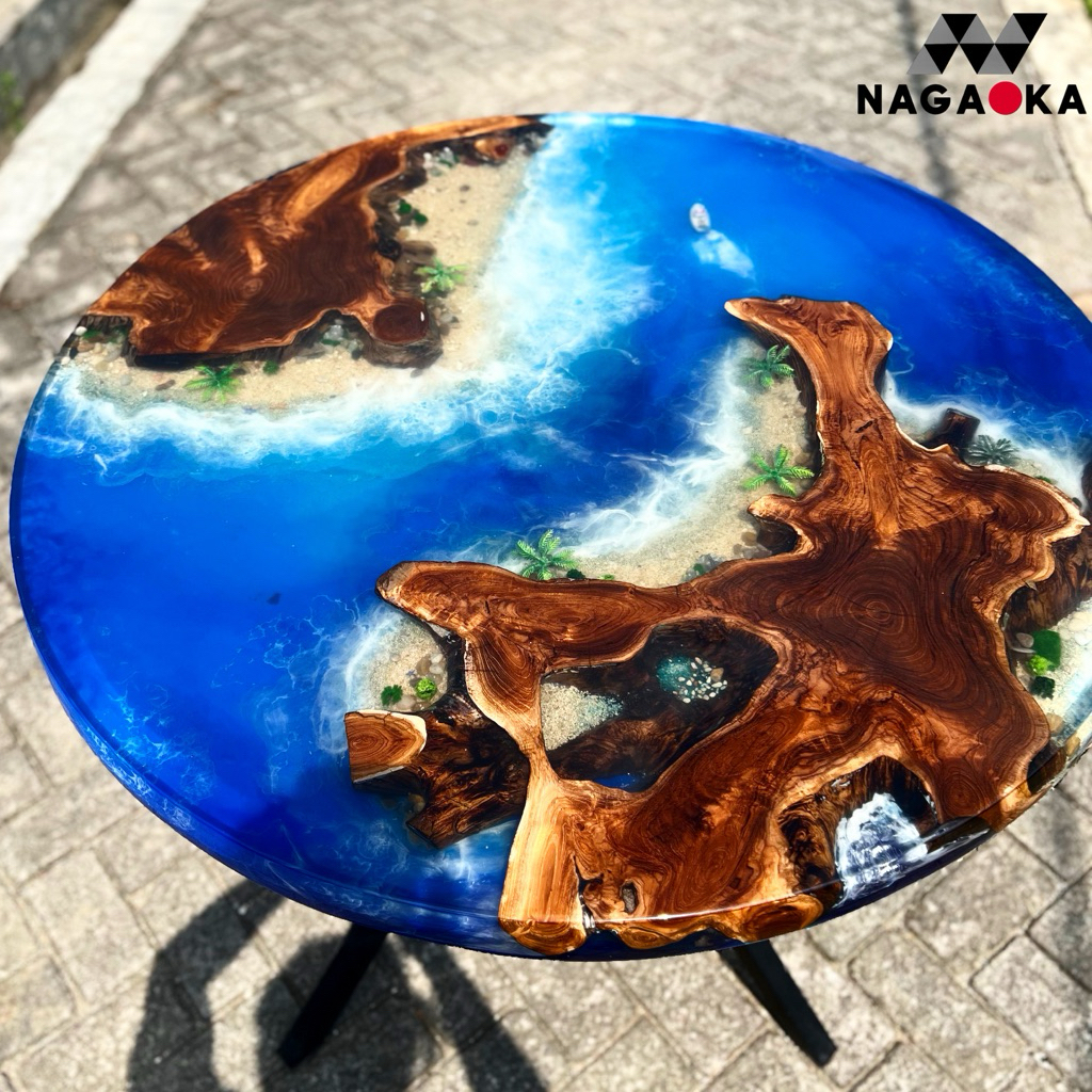 MEJA KAYU JATI BLORA RESIN EPOXY ART MAKAN MEWAH CUSTOM