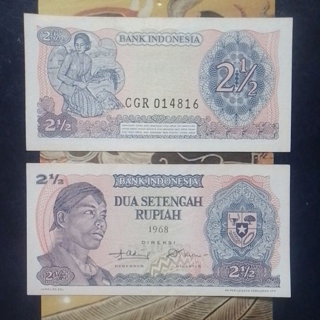 UANG KUNO ASLI 2 SETENGAH RUPIAH SUDIRMAN TAHUN 1968