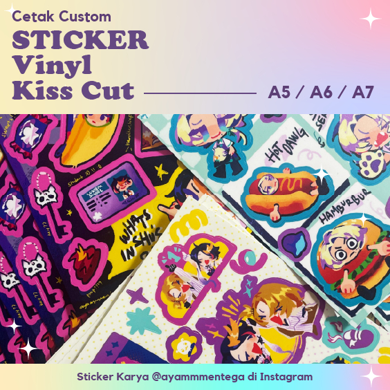 

Cetak Custom Cutting Sticker / Stiker Laminasi Vinyl Kiss Cut Ukuran A6 dan A5