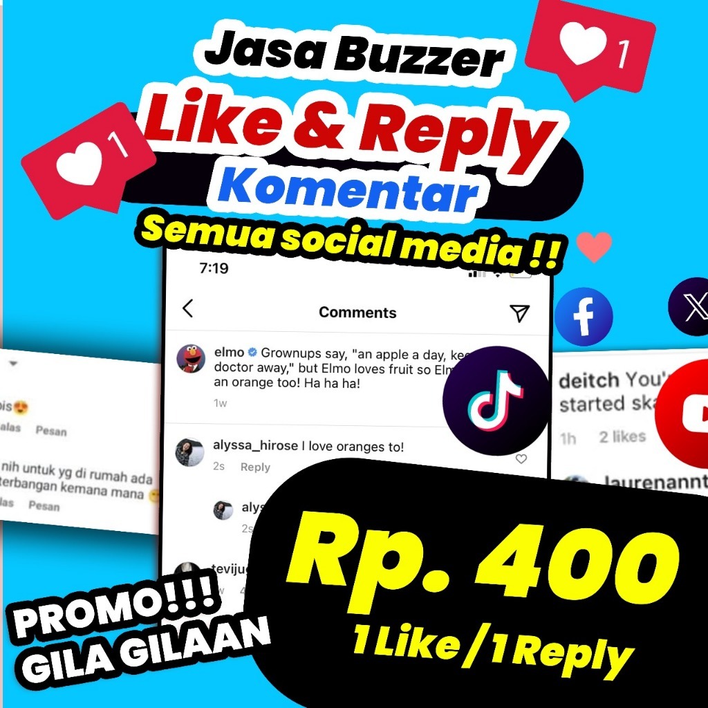 JASA LIKE KOMEN BALAS KOMEN INSTAGRAM TIKTOK YOUTUBE FACEBOOK KOMENTAR COMMENT Real Indonesia