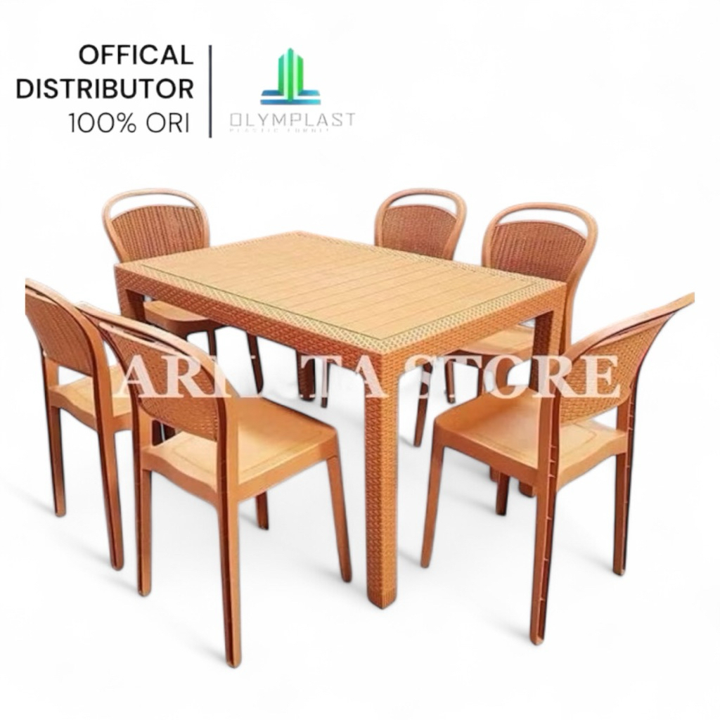 1 Set meja Makan Plastik ODT-R 120 + 6 Kursi Plastik Olymplast OL 209