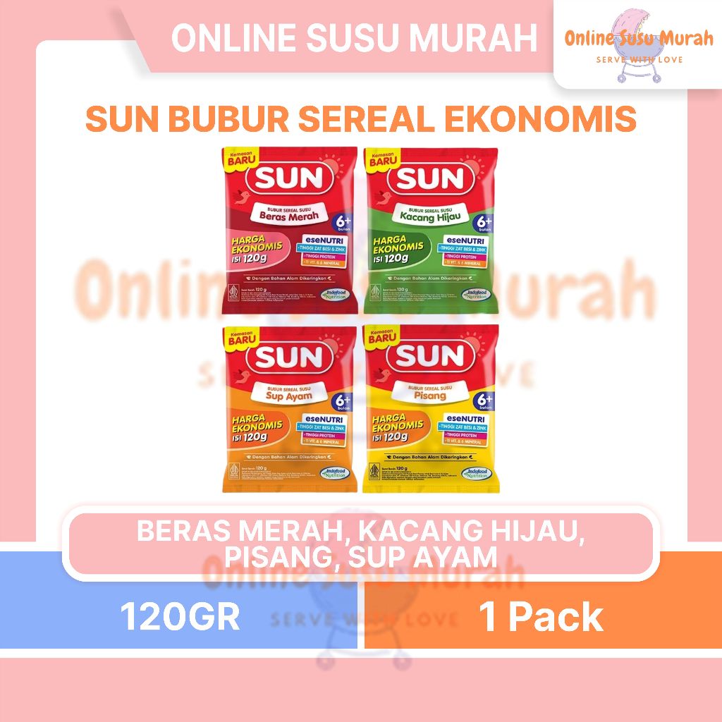 SUN BUBUR SEREAL SUSU 6+ HARGA EKONOMIS 1 SACHET 120 GR BUBUR MPASI BAYI 120GR PRLA