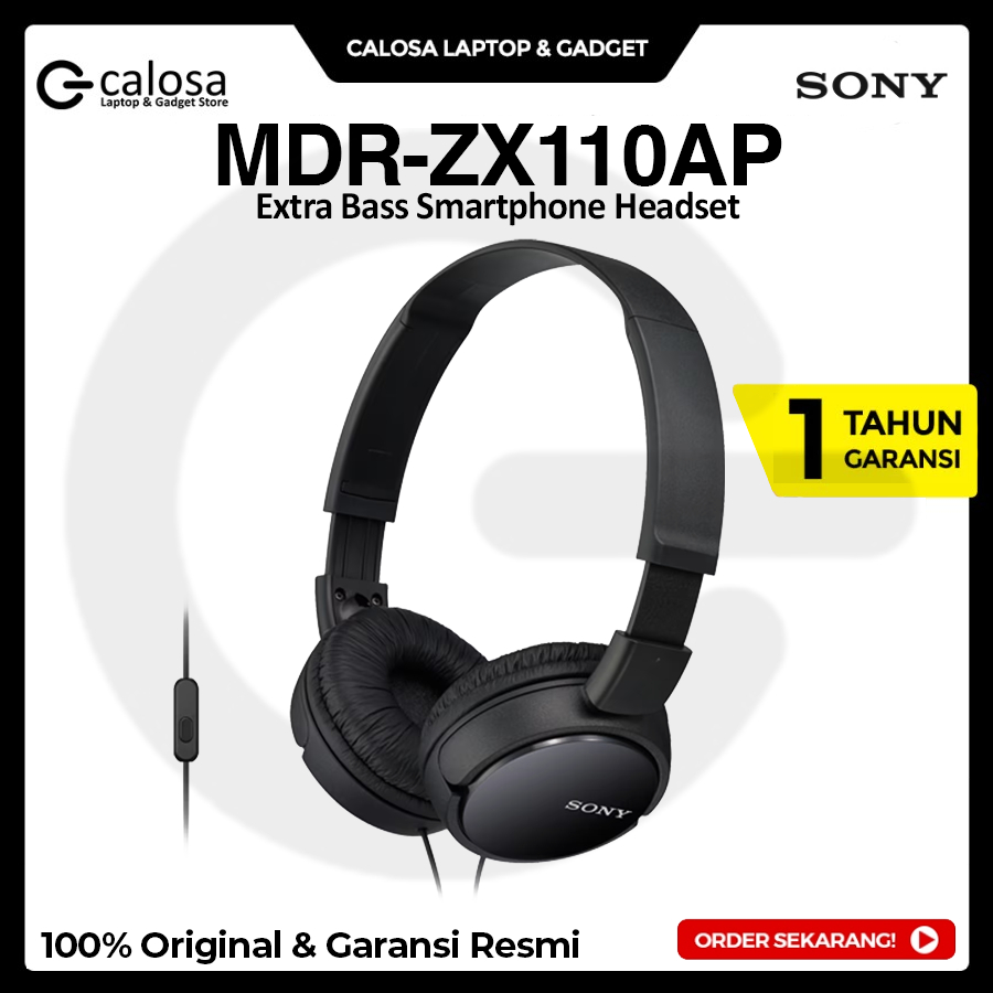SONY MDR-ZX110AP Headset Wired Stereo Headphone with Mic Original Sony Resmi, Suara Bass Jernih, Des