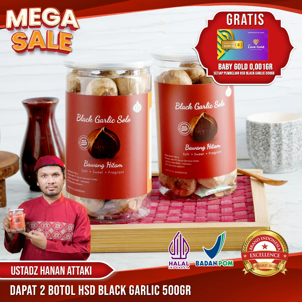 

2 BOTOL HSD Black Garlic Solo ( Bawang Hitam Tunggal) 500 Gr