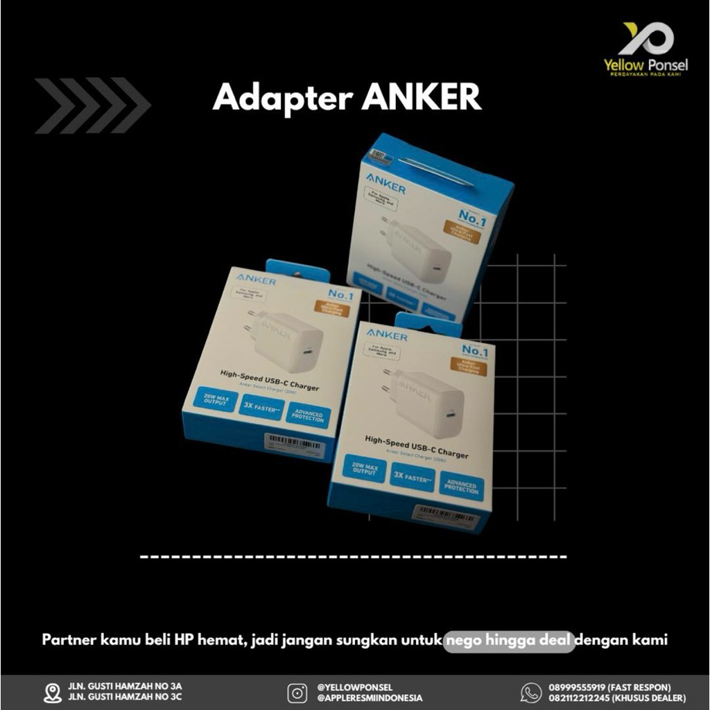 Adapter Angker 20W High-Speed USB-C Charger - Yellow Ponsel