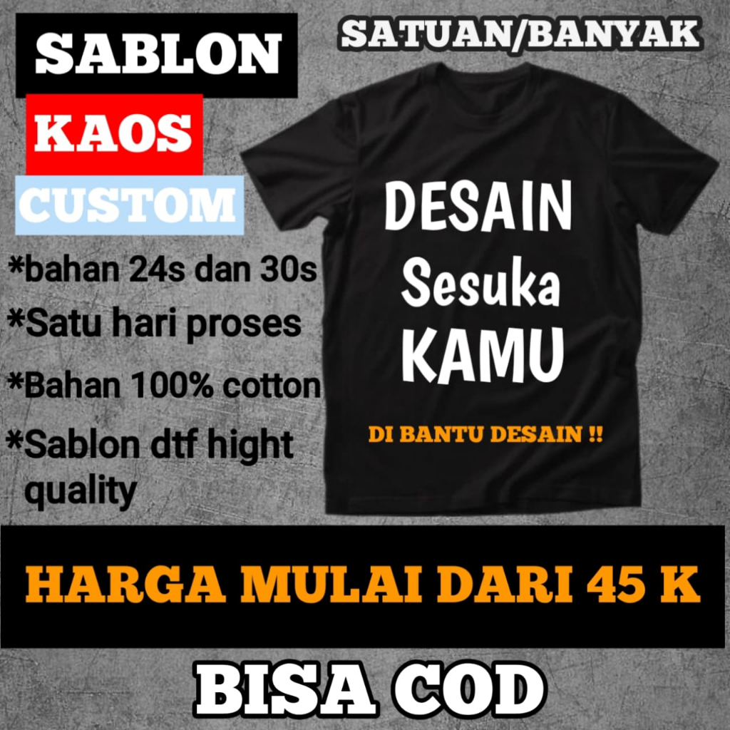 Custom kaos sablon satuan sablon dtf satu hari jadi premium