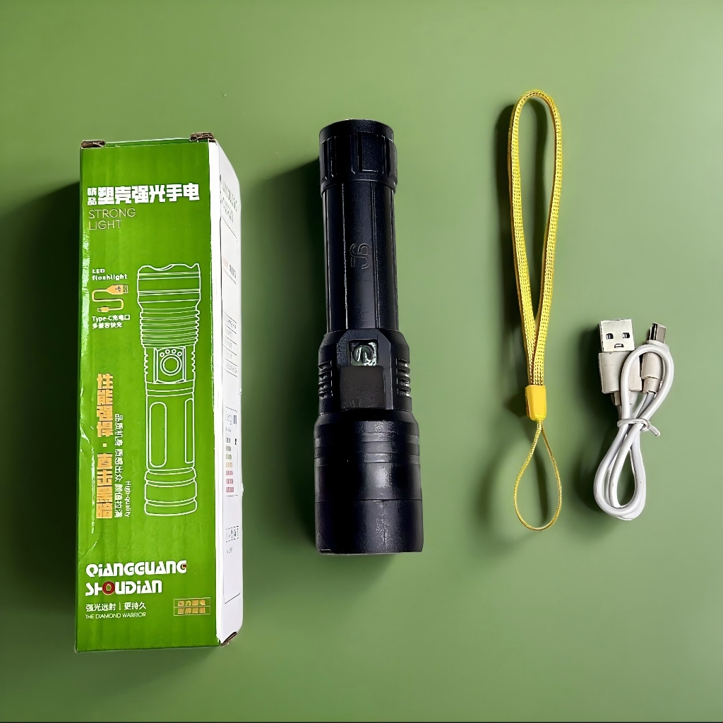 JS Senter LED senter tangan senter tangan super terang  Senter Multifungsi Senter Zoom In Out