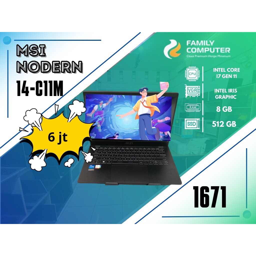 MSI NODERN 14-C11M | INTEL CORE I7 GEN 11 | INTEL IRIS GRAPHIC | 8GB | 512GB