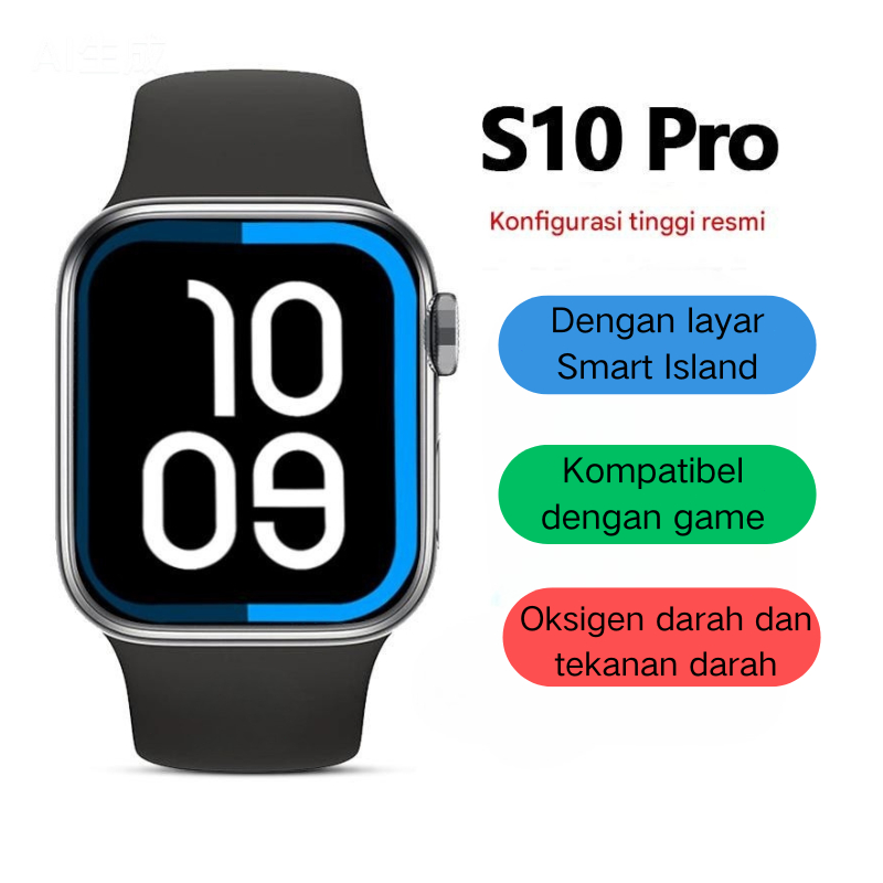 Jam tangan pintar S10 Pro Max dengan Bluetooth, detak jantung, tekanan darah, dan permainan