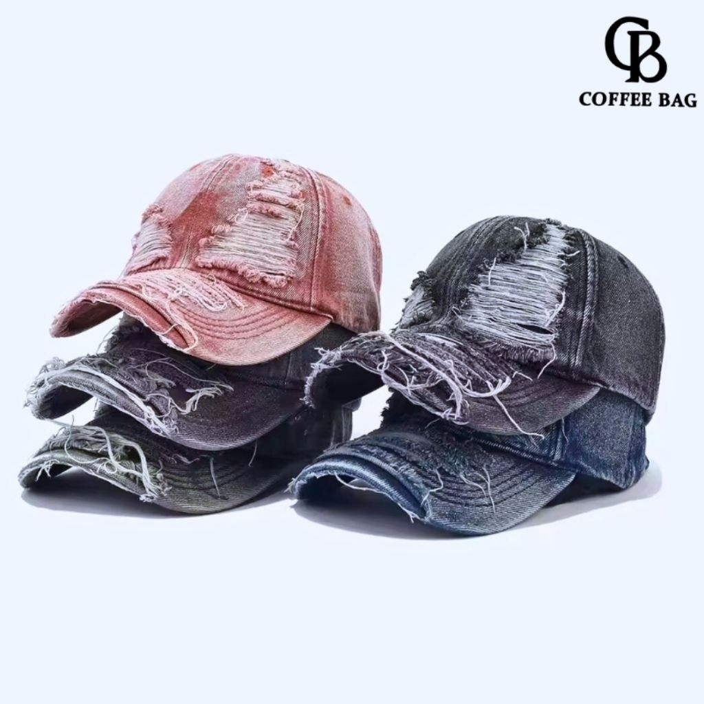 [CB] Topi Jeans Denim Robek Distressed Unisex Kasual Fashion Pria Wanita Adjustable TPI-102