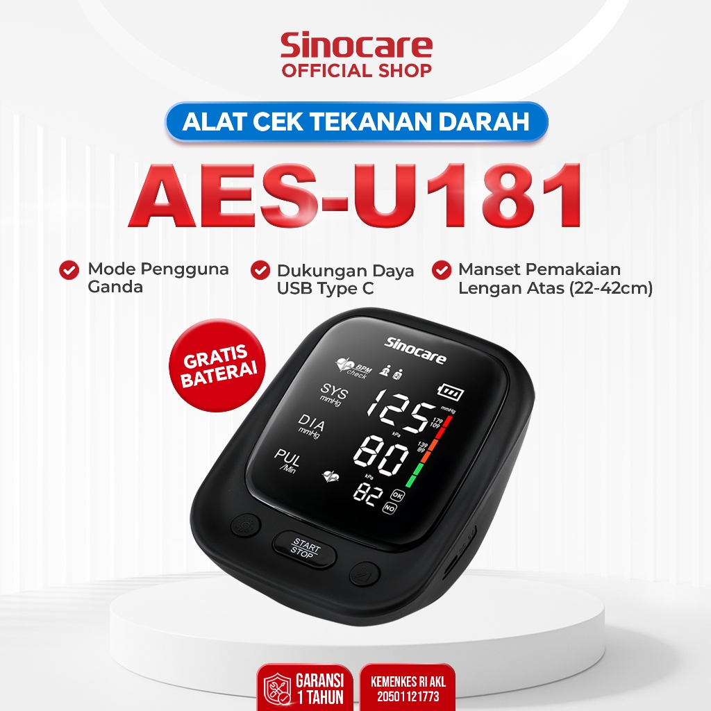 Alat Cek Tekanan Darah Otomatis Sinocare AES-U181 Tensi Meter Digital