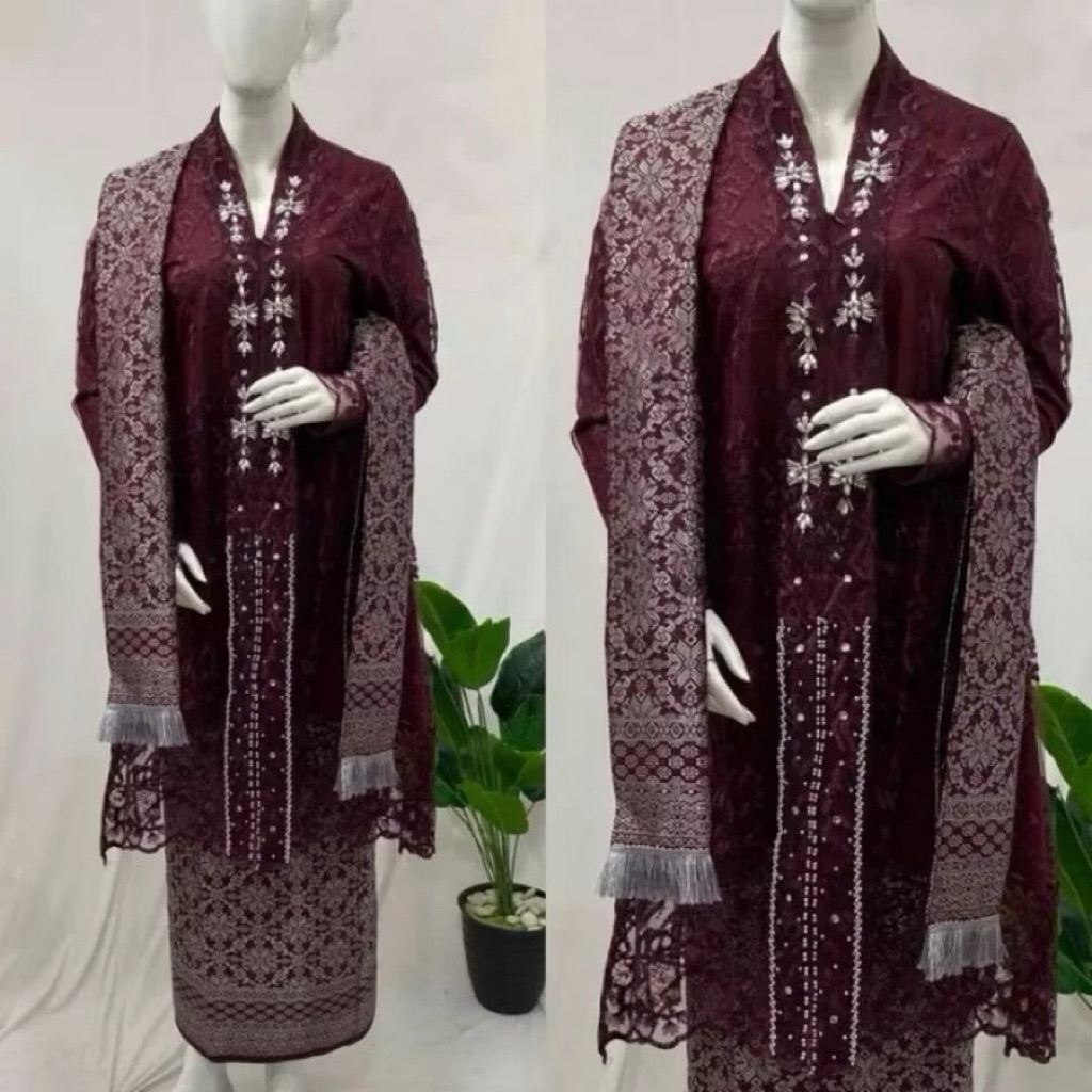 COD | Set Kebaya Kartini Modern + Songket + Selendang | Jumbo LD 120 | Busui Friendly | Kebaya Ibu B