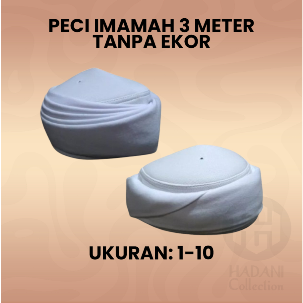 Imamah Peci Anak & Dewasa Permanen Putih 3 Meter 5 Lipatan Tanpa Buntut Siap Pakai