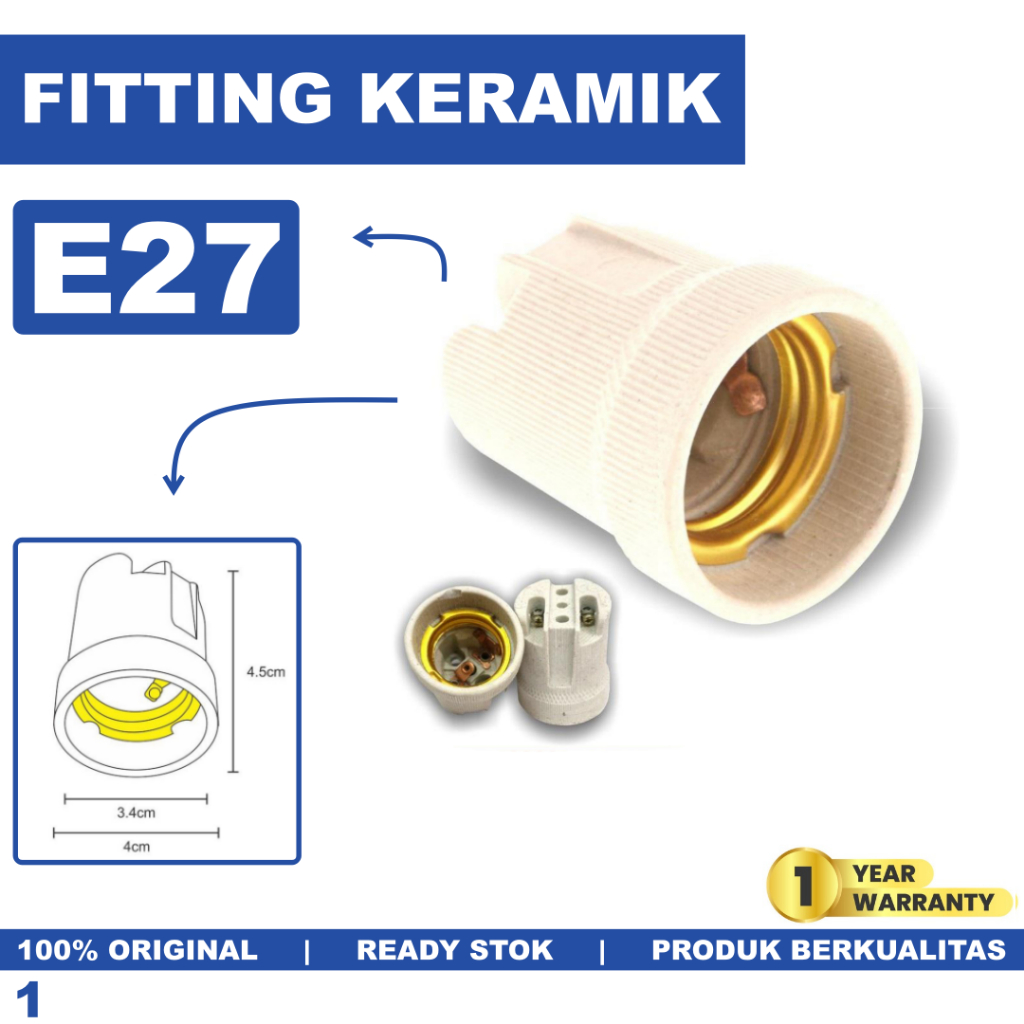 Fitting Keramik E27 E 27 Panjang Fiting Lampu Plafon Porcelain Fitting Lampu Keramik Tahan Panas E27