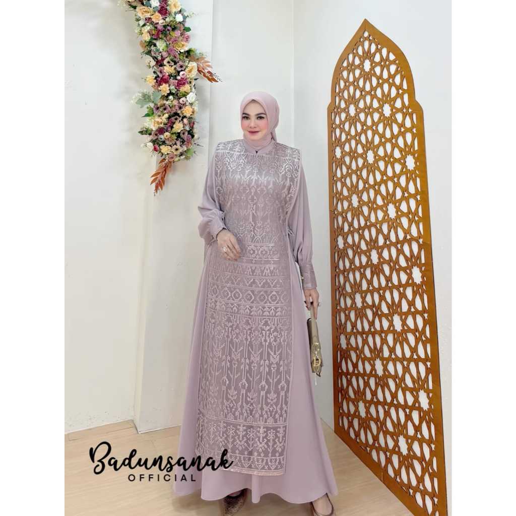 Mahda Gamis Ceruty Babydoll Rompi Brokat Terpisah Gamis Wanita simple Terbaru2025 Gamis Brokat mewah