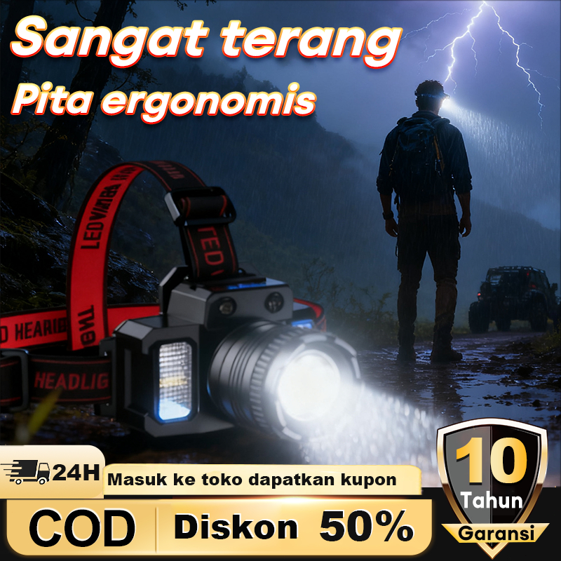 Senter Kepala Headlamp Rechargeable senter super terang lampu tahan air USB Charging Senter Sorot