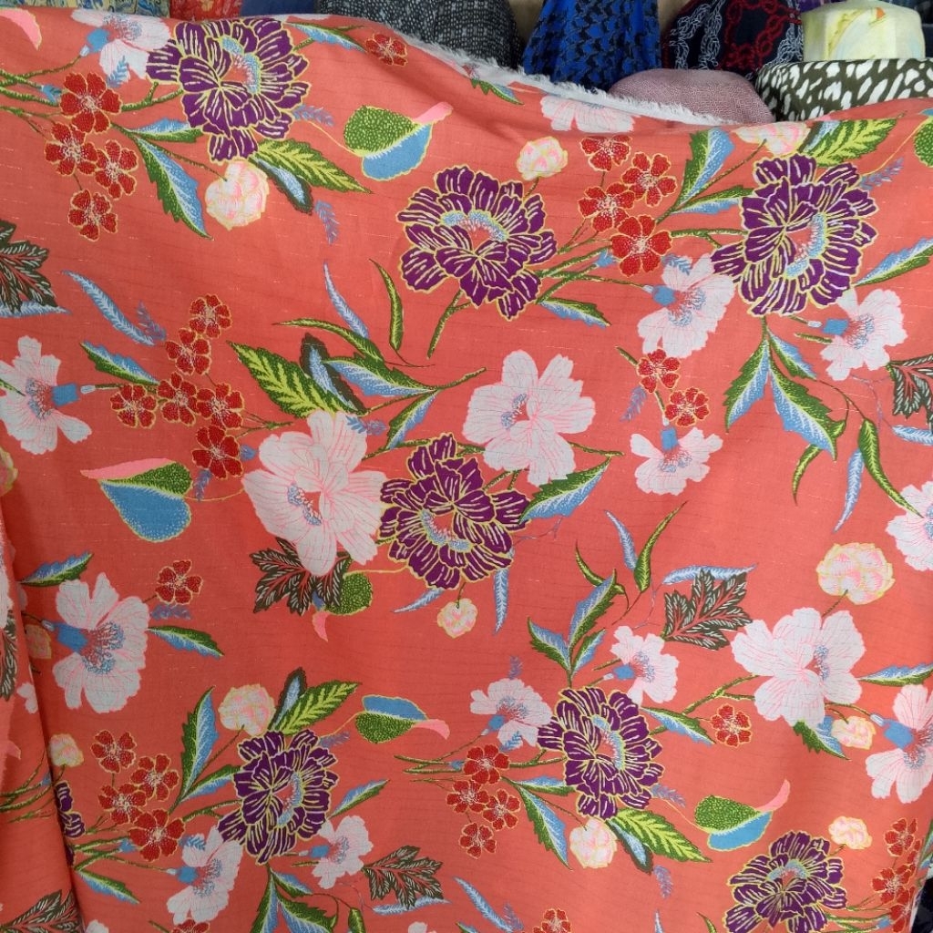 kain katun Paris motif bunga premium/kain katun Paris rayon motif bunga premium